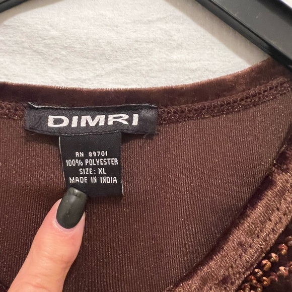 Women’s Brown Velvet Demi Large Long Sleeve Tunic w/ Embroidered Button Down Frt - Picture 4 of 7